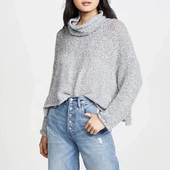 Free People BFF Knit Sweater Cowl Neck Boxy Oversized Pullover Grey Size XS - Picture 4 of 13